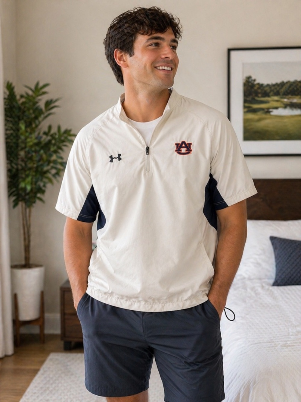 Auburn Tigers Under Armour Pullover Men’s L White Navy 1/4 Zip Windbreaker